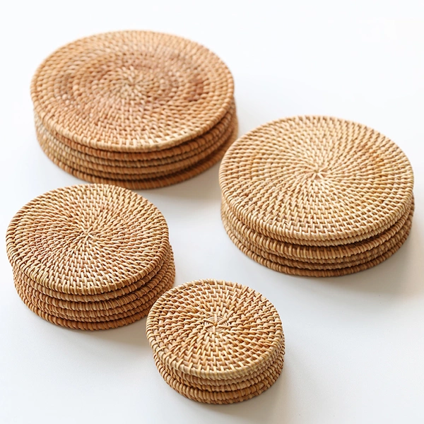 Wholesale Vintage Handmade Custom Tea Beer Drink Rattan Coaster Set