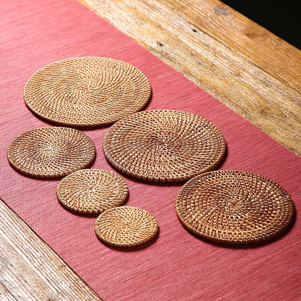 Wholesale Vintage Handmade Custom Tea Beer Drink Rattan Coaster Set