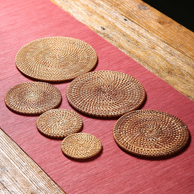 Wholesale Vintage Handmade Custom Tea Beer Drink Rattan Coaster Set