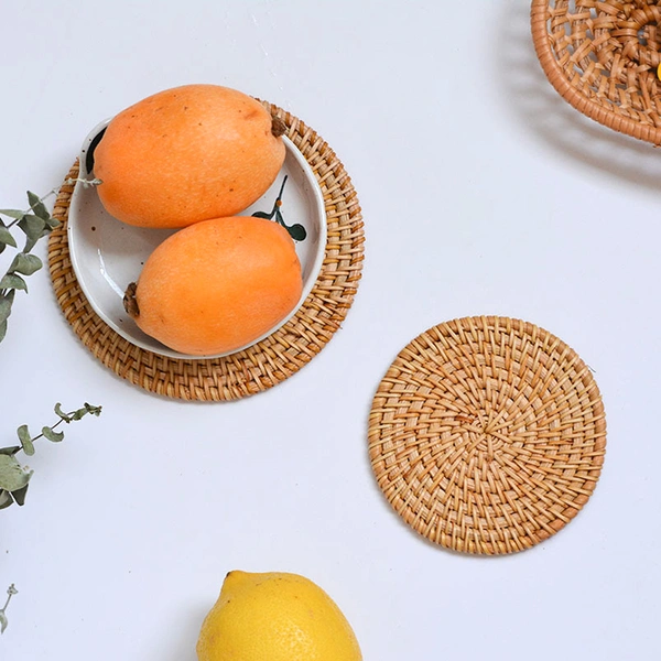 Wholesale Vintage Handmade Custom Tea Beer Drink Rattan Coaster Set