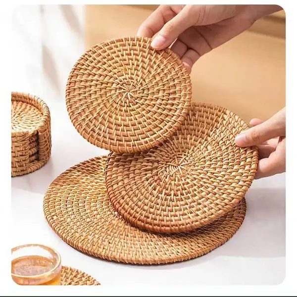 Wholesale Vintage Handmade Custom Tea Beer Drink Rattan Coaster Set