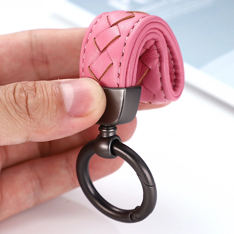 Promotional Solid Handmade Braid Leather Keychain with Keyring