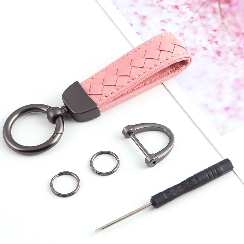 Promotional Solid Handmade Braid Leather Keychain with Keyring