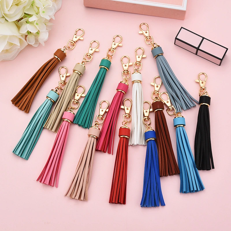 PU Leather Tassel Bag Pendant Tassel Keychain with Lobster
