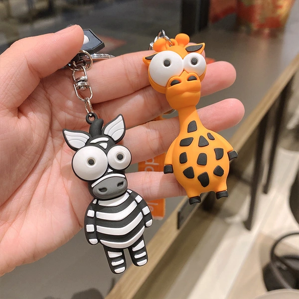 Promotion 3d Soft Pvc Rubber Cartoon Animal Zebra Giraffe Keychain