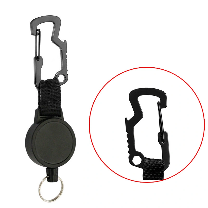 Novelty Tactical Combat Short Carabiner Hook Strap with Pull Reel
