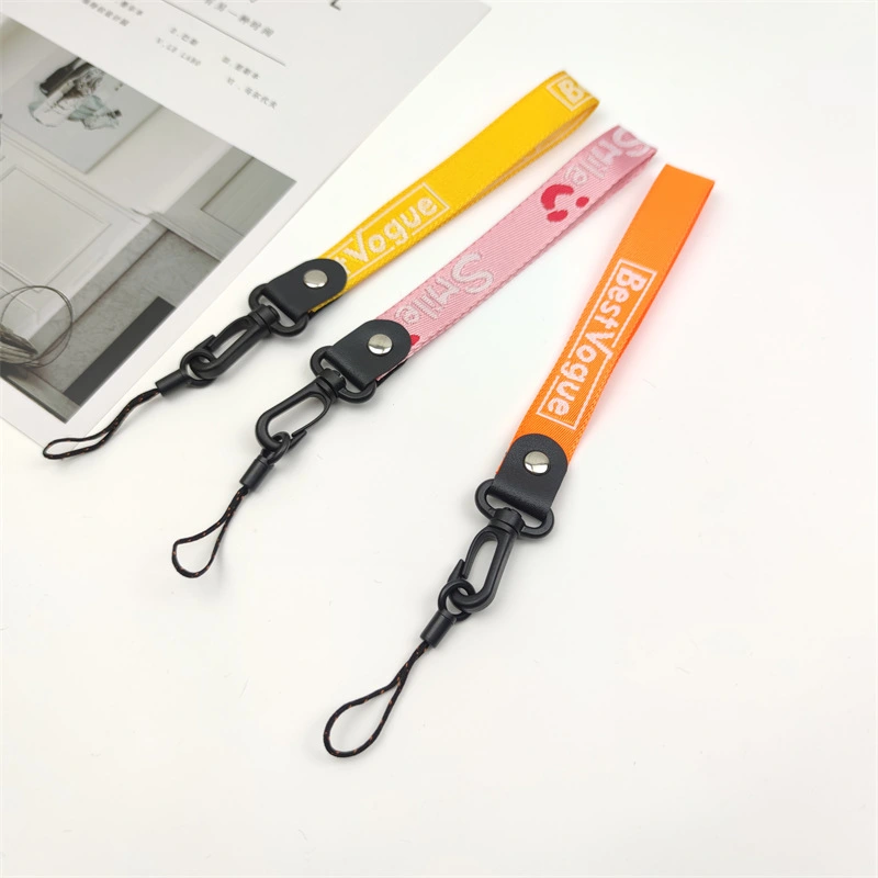Promotional Polyester Short Woven Wrist Lanyard for Phone Keychain