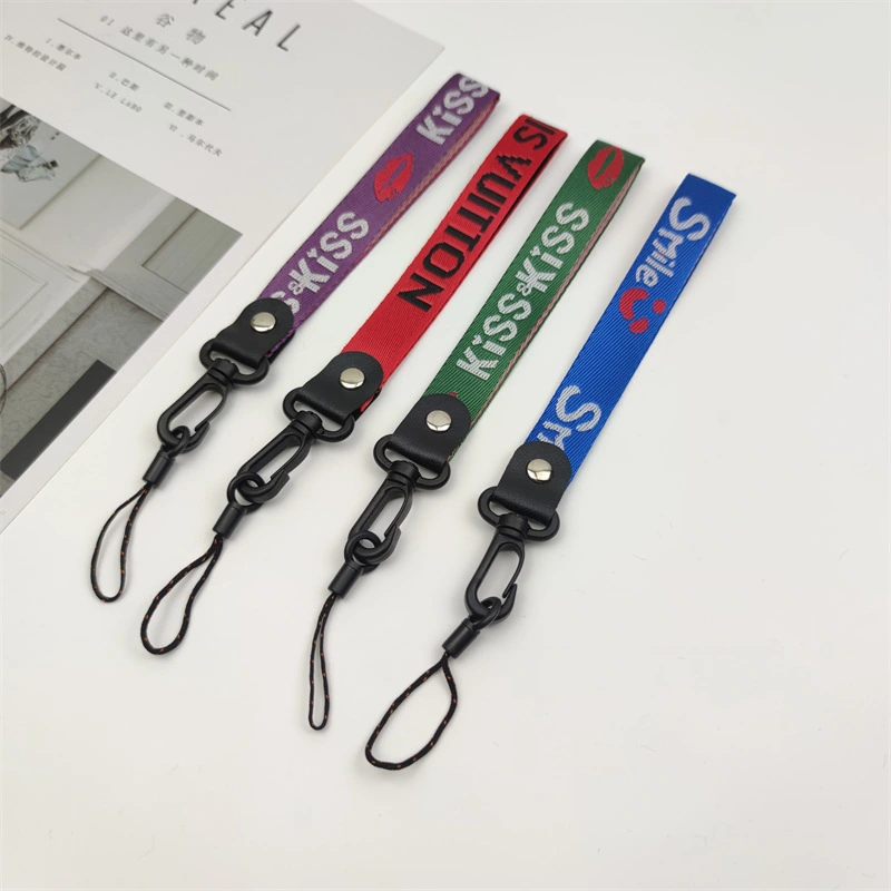Promotional Polyester Short Woven Wrist Lanyard for Phone Keychain