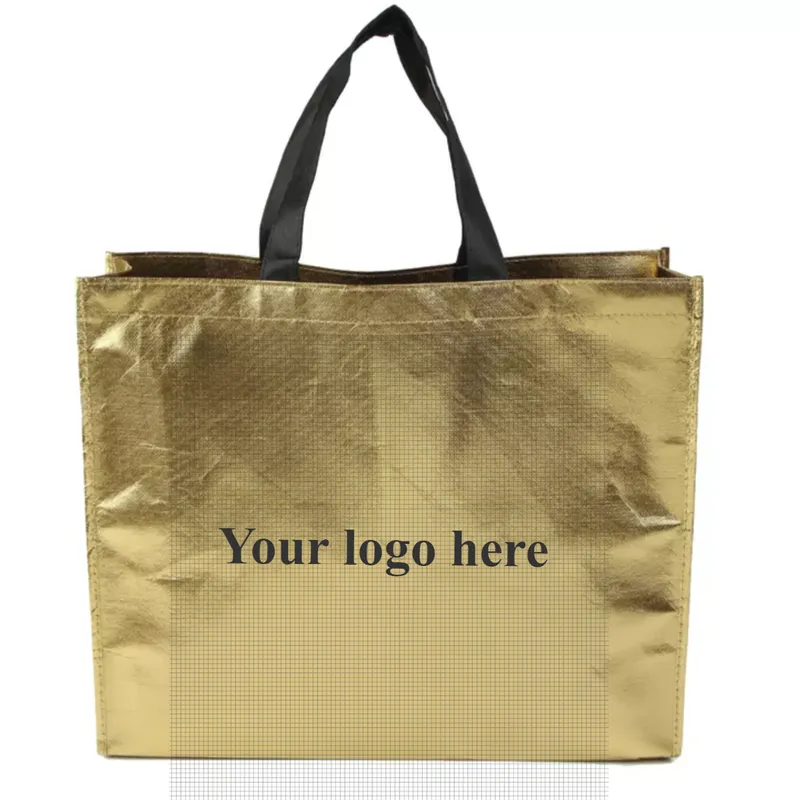 Custom Print Gold Metallic Non Woven Shopping Bag Reusable Tote Bags