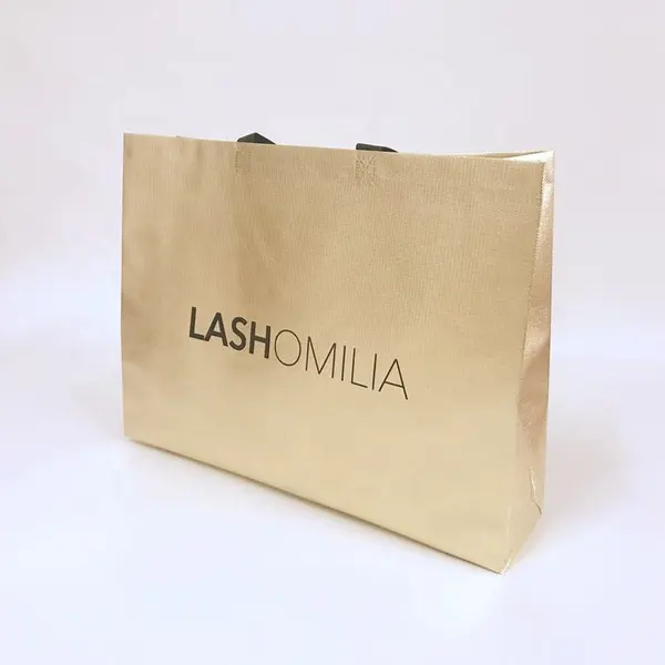 Custom Print Gold Metallic Non Woven Shopping Bag Reusable Tote Bags