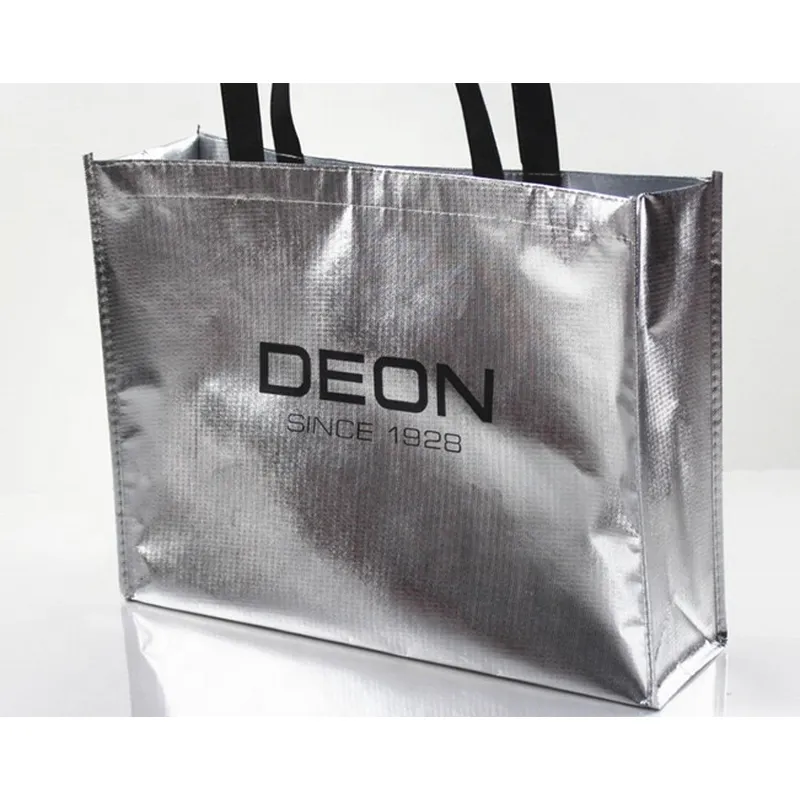 Custom Print Gold Metallic Non Woven Shopping Bag Reusable Tote Bags