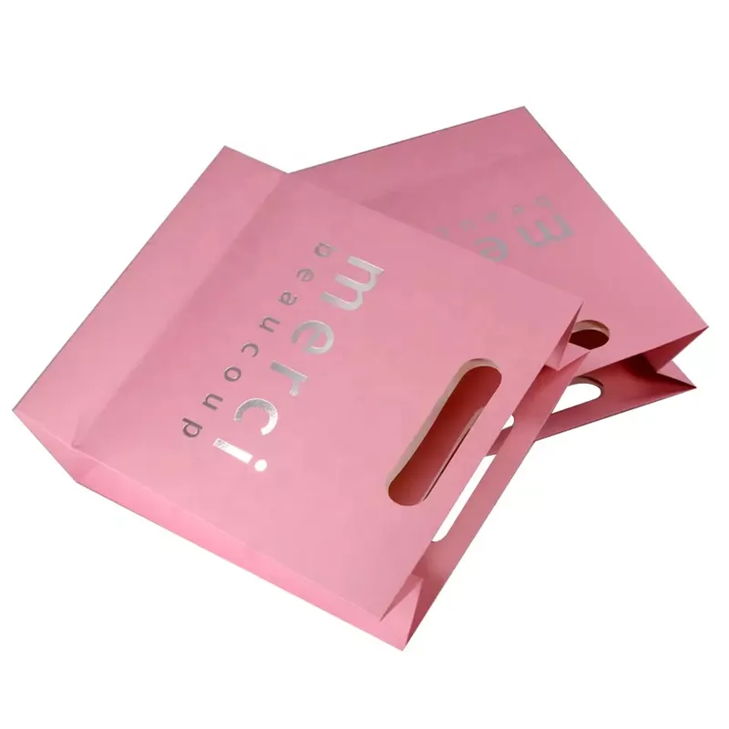 Custom Print Promotional Die Cut Handle Pink Paper Shopping Bag