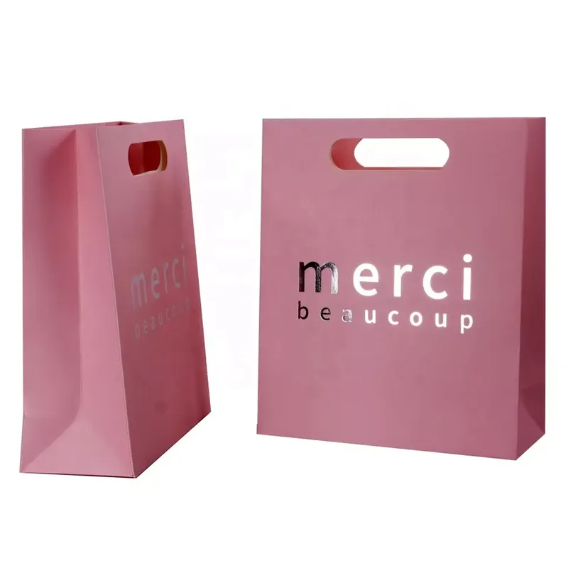 Custom Print Promotional Die Cut Handle Pink Paper Shopping Bag
