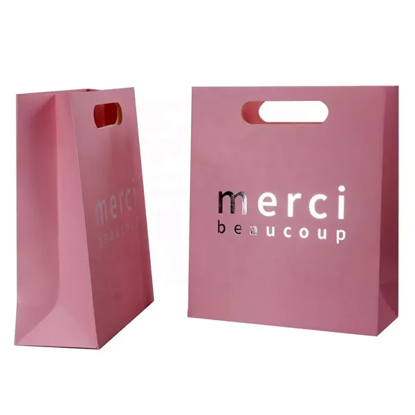 Custom Print Promotional Die Cut Handle Pink Paper Shopping Bag