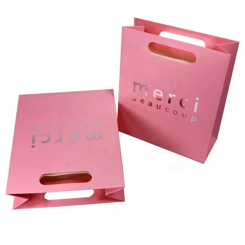 Custom Print Promotional Die Cut Handle Pink Paper Shopping Bag