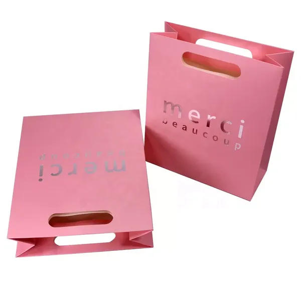 Custom Print Promotional Die Cut Handle Pink Paper Shopping Bag