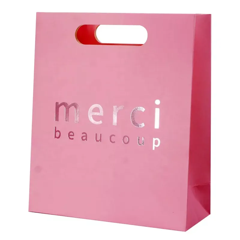 Custom Print Promotional Die Cut Handle Pink Paper Shopping Bag