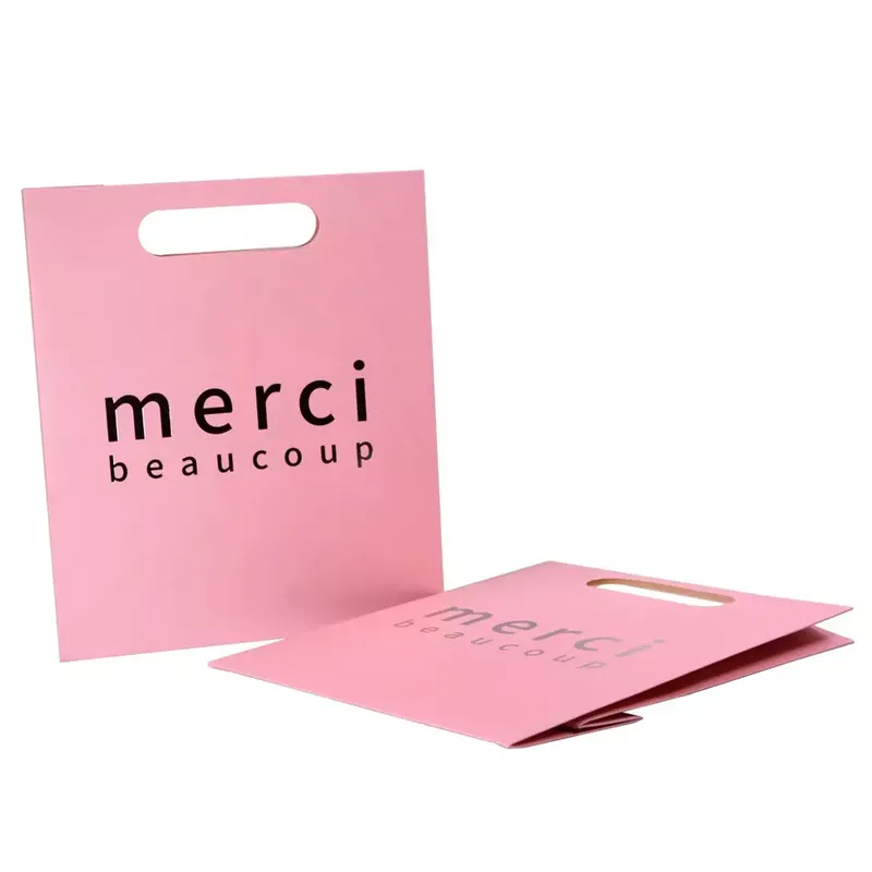 Custom Print Promotional Die Cut Handle Pink Paper Shopping Bag