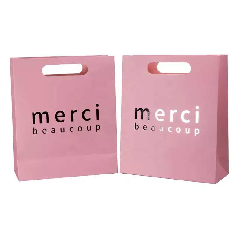 Custom Print Promotional Die Cut Handle Pink Paper Shopping Bag