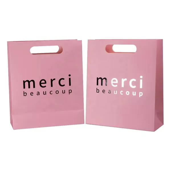 Custom Print Promotional Die Cut Handle Pink Paper Shopping Bag
