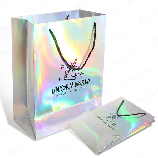 Glossy Holographic Cosmetics Gift Cardboard Paper Bag