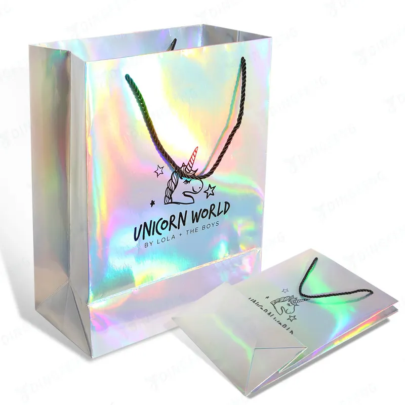 Glossy Holographic Cosmetics Gift Cardboard Paper Bag