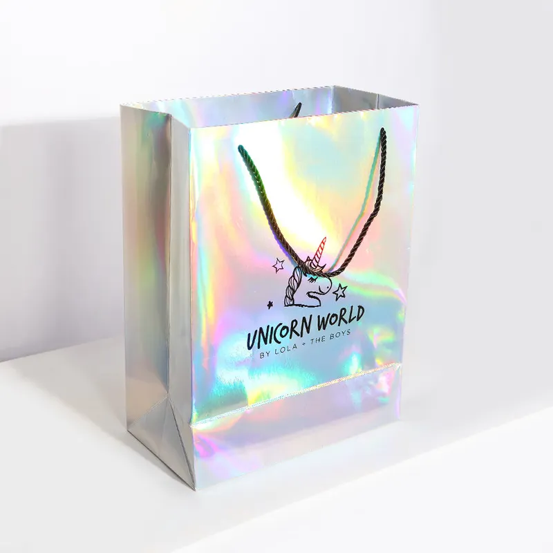 Glossy Holographic Cosmetics Gift Cardboard Paper Bag
