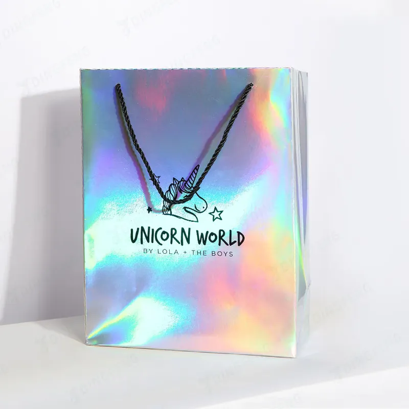 Glossy Holographic Cosmetics Gift Cardboard Paper Bag