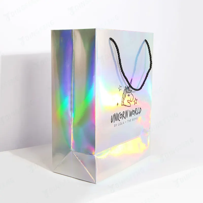 Glossy Holographic Cosmetics Gift Cardboard Paper Bag