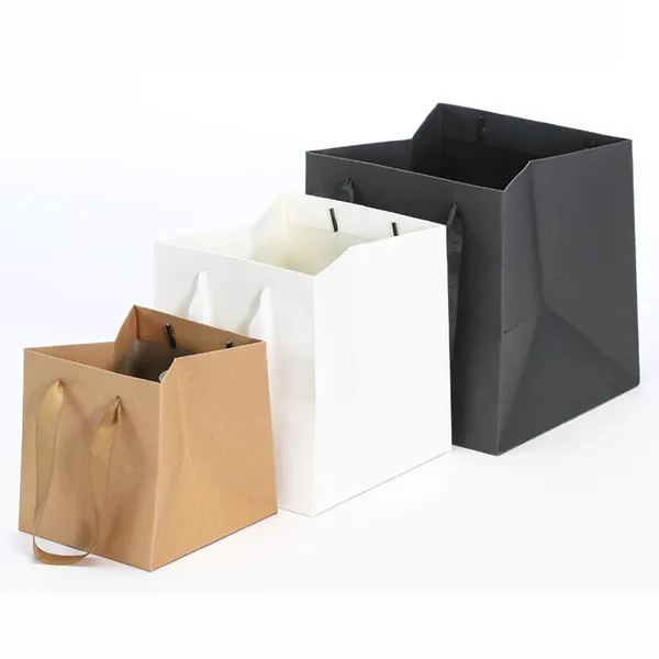 Long Handle Square Paper Shopping Bag with Customized Logo