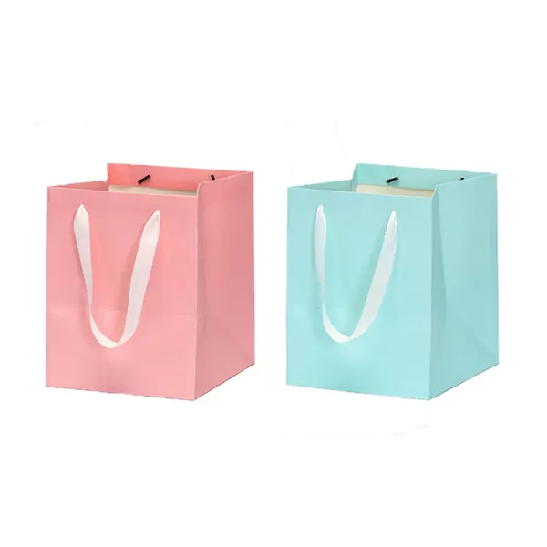Long Handle Square Paper Shopping Bag with Customized Logo