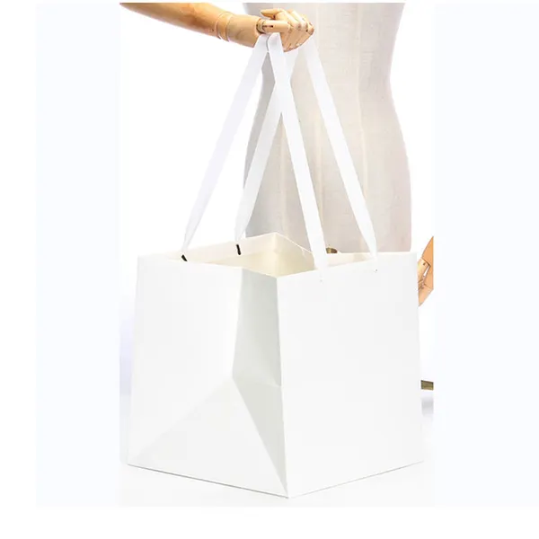 Long Handle Square Paper Shopping Bag with Customized Logo
