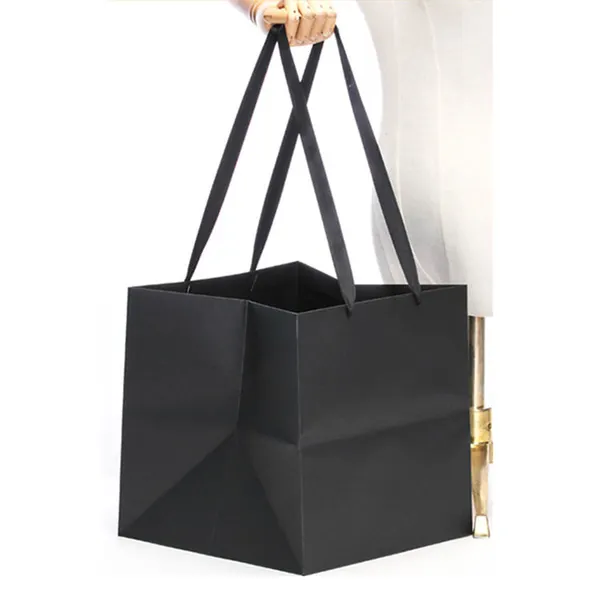 Long Handle Square Paper Shopping Bag with Customized Logo