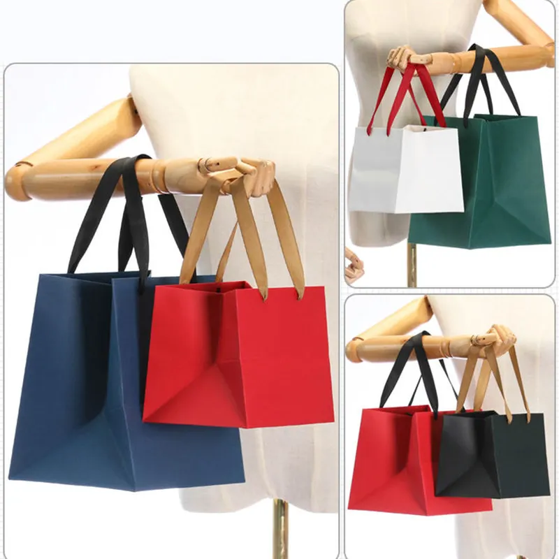 Long Handle Square Paper Shopping Bag with Customized Logo