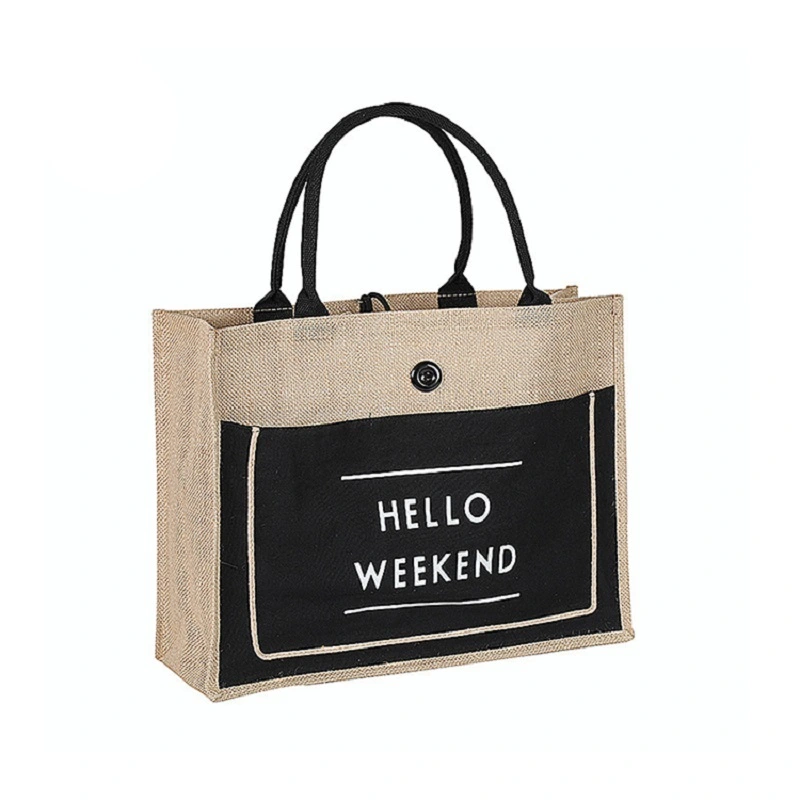 Custom Printed Eco Friendly Burlap Jute Shopping Tote Bag with Logo