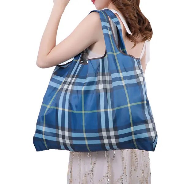Reusable Folding Tote Bag 210D Polyester Foldable Grocery Shopping Bag