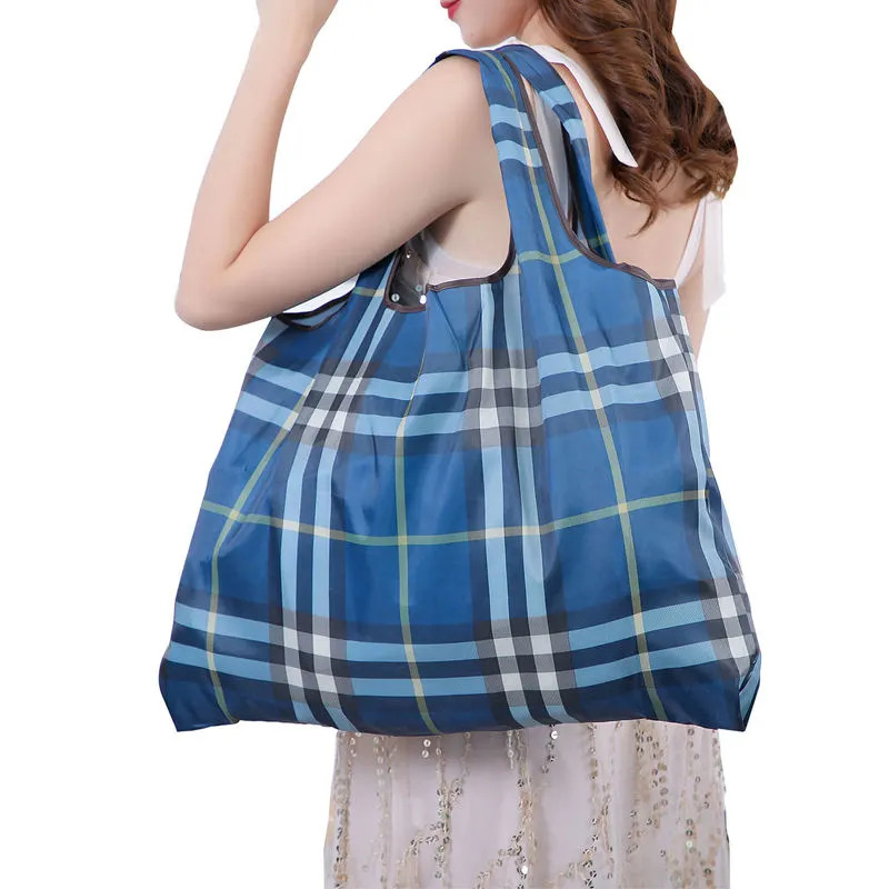 Reusable Folding Tote Bag 210D Polyester Foldable Grocery Shopping Bag