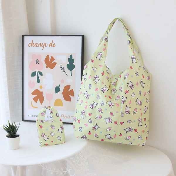 Custom Logo Reusable Waterproof Foldable Shopping Bag With Pouch