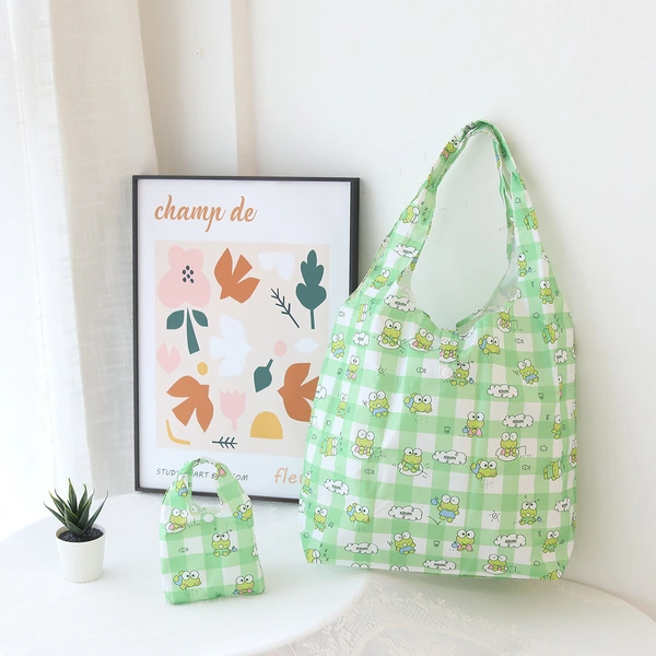 Custom Logo Reusable Waterproof Foldable Shopping Bag With Pouch