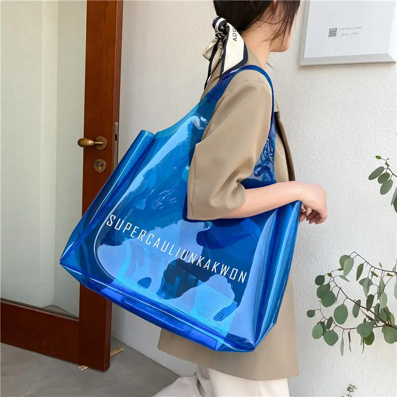Customized Logo Large Capacity Clear PVC Transparent Shopping Tote Bag