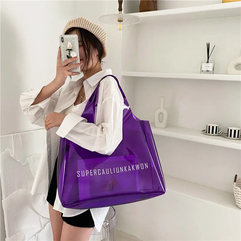 Customized Logo Large Capacity Clear PVC Transparent Shopping Tote Bag