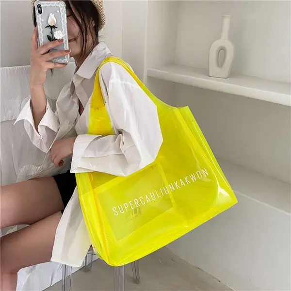 Customized Logo Large Capacity Clear PVC Transparent Shopping Tote Bag