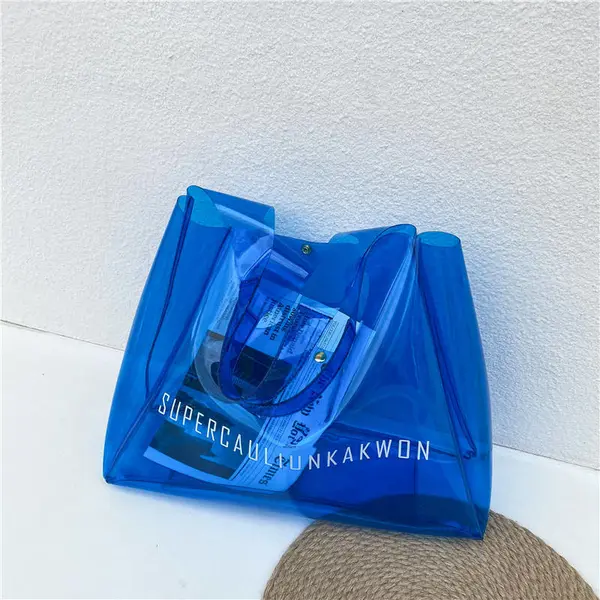 Customized Logo Large Capacity Clear PVC Transparent Shopping Tote Bag