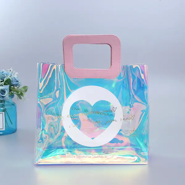 New Custom Logo Print Transparent Women Laser PVC Clear Tote Bag