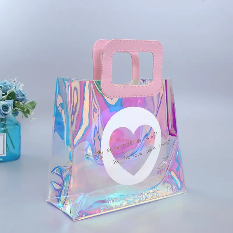 New Custom Logo Print Transparent Women Laser PVC Clear Tote Bag