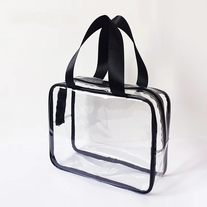 Ribbon Handle PVC Transparent Cosmetic Bag Travel Toiletries Bag
