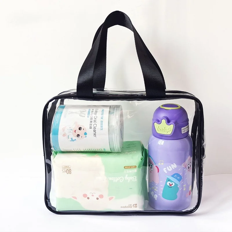 Ribbon Handle PVC Transparent Cosmetic Bag Travel Toiletries Bag