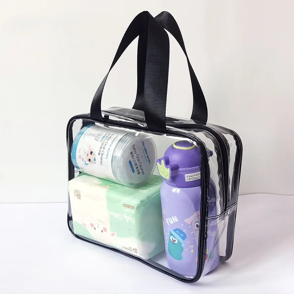 Ribbon Handle PVC Transparent Cosmetic Bag Travel Toiletries Bag