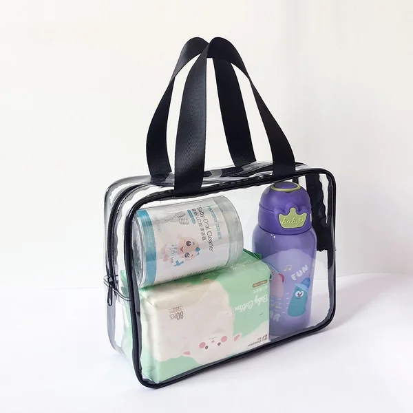 Ribbon Handle PVC Transparent Cosmetic Bag Travel Toiletries Bag