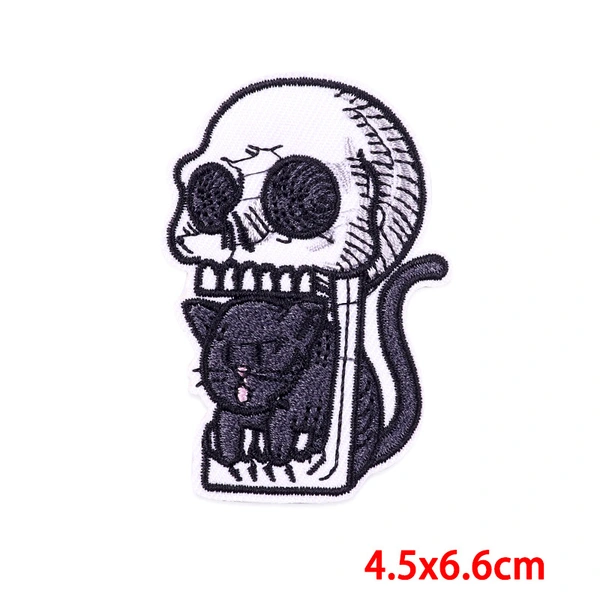 Embroidered Hippie Punk Iron on Skull Patch